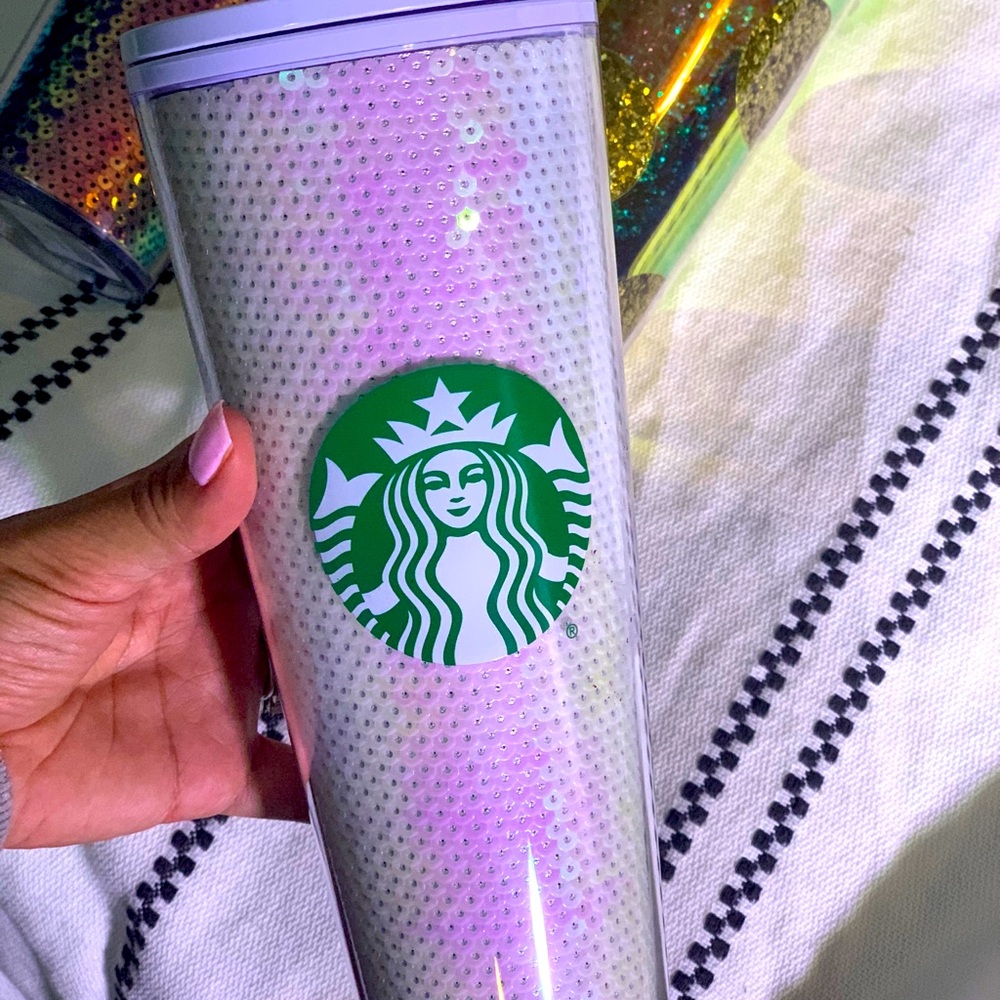 Colorful sequined Sbux tumbler